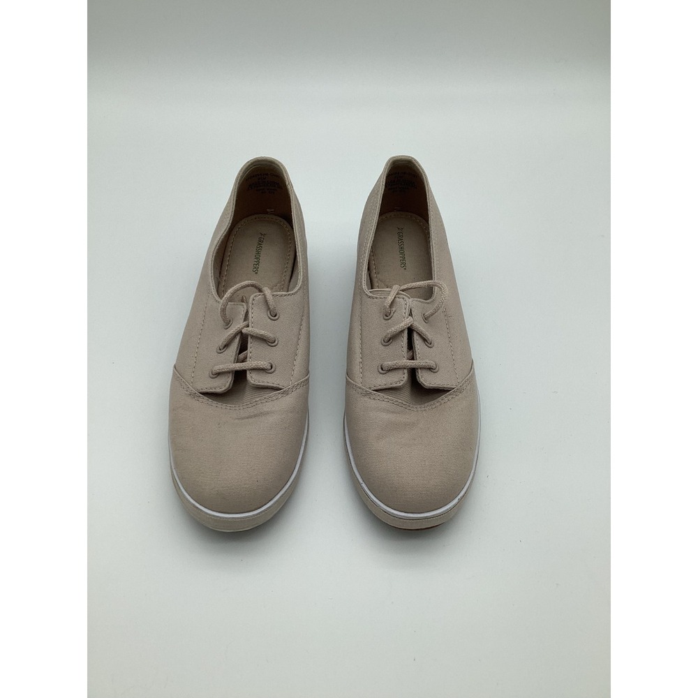 Grasshoppers Beige Canvas Lace Up Wedge Sneakers Comfort Walking Preppy Casual
